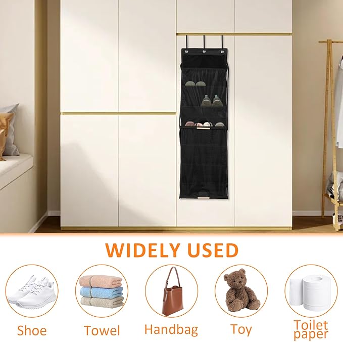 Over The Door Shoe Organizer with Curtain, 7 Layers Large Capacity Hanging Door Shoe Rack Easy to Install for Bedroom Closet Dorm