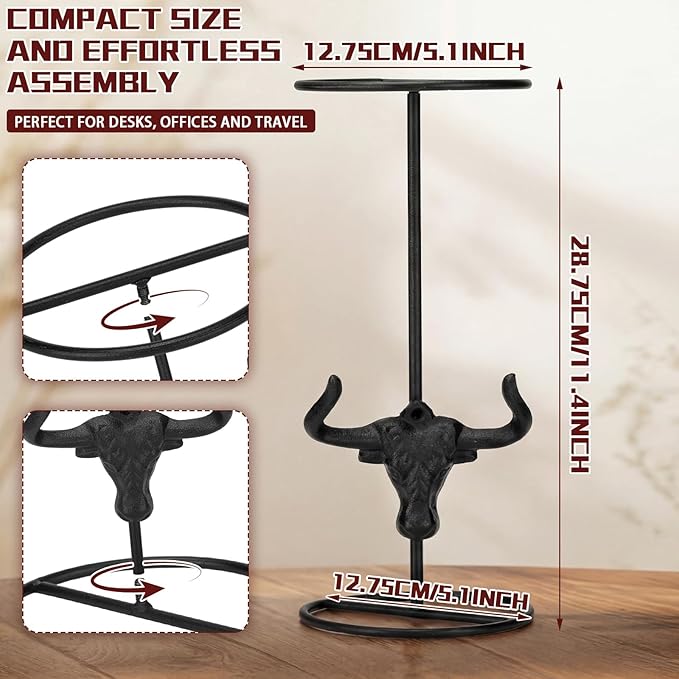 Chunful 2 Pcs Cowboy Hat Stand Display Father Day Bulk Gifts Western Metal Longhorn Hook Rack Vintage Rustic Hat Holder Rack Organizer for Display Tabletop Desk Organization Father Cowboy Western Gift