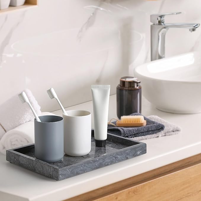 Large Marble Vanity Tray, Luxury Stone Organizer for Bathroom & Kitchen Counter | Holds Soap Dispenser, Jewelry, Perfume Bottles | Non-Resin, Non-Ceramic Décor