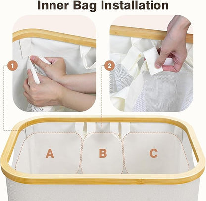 Hampers for Laundry Basket with Lid, 160L Extra Large Laundry Hamper 3 Section Dirty Clothes Hampers for Laundry Divided Laundry Basket Organizer for Bedroom,Laundry Room, Dirty Clothing Hamper, Beige