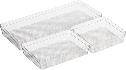 Oggi Set of 3 Clear Drawer Organizers - (1) 6x6.25, (1) 6.25x9.25, (1) 6.25x15.75 - Ideal for Organizing Kitchen Drawers, Office, Desk, Silverware, Kitchen Utensils, Cosmetics and Bathrooms