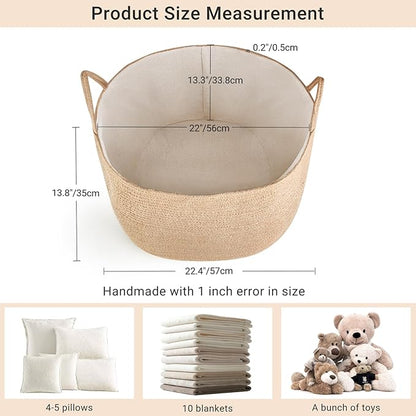 Mkono Extra Large Laundry Basket Woven Storage Baskets for Blankets Toys Clothes Organizer, Decorative Clothes Hamper 21.7" x 13.8"