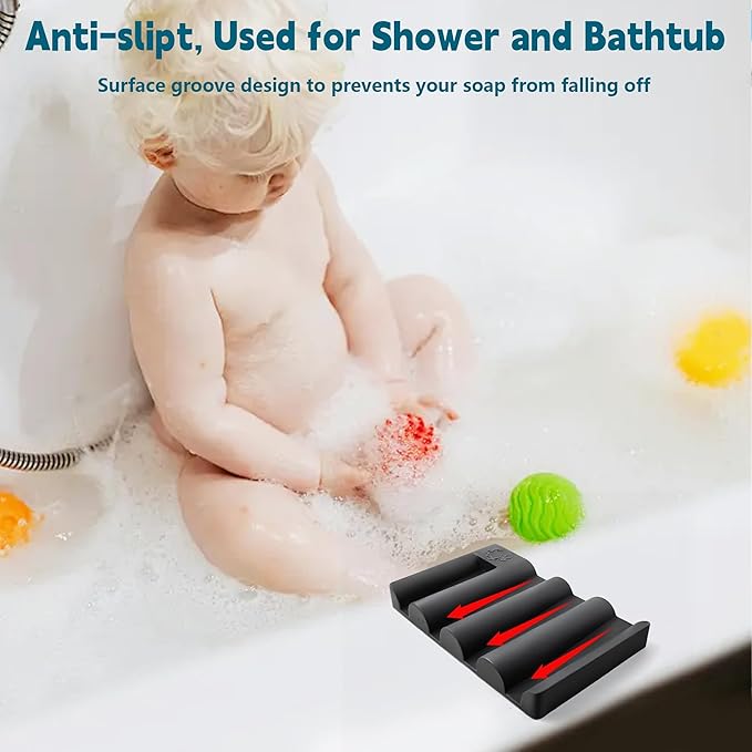 Silicone Soap Dish,Self Draining Soap Holder Perfect for Shower,Bathroom Sink,Kitchen Sink & Travel,Non-Slip Bar Soap Holder Extend Soap Life,Keep Soap Bars Dry & Easy Cleaning Black-3Pcs