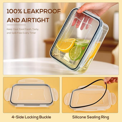 50 PCS Thicker Food Storage Containers with Lids, Clear Stackable Airtight Leakproof Reusable Plastic Meal Prep Container Set for Kitchen Storage/ Lunch, Fridge/ Microwave Safe with Labels&Pen