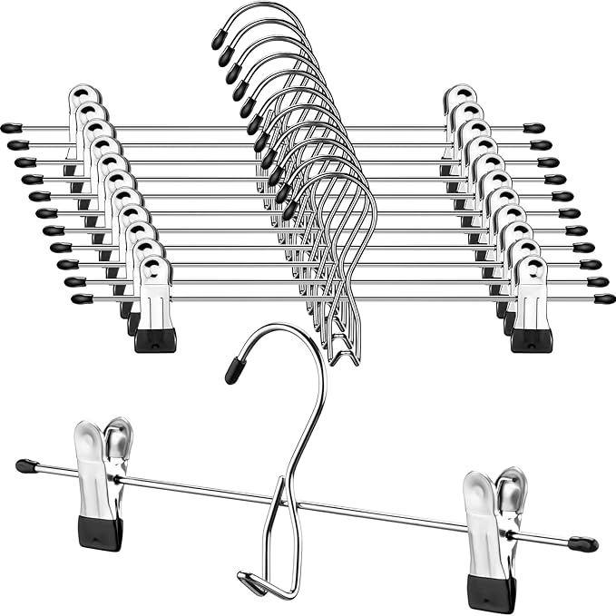 12 Pcs College Dorm Room Supplies Decor Skirt Pants Hangers with Clips Heavy Duty Clip Space Saving Stackable Add on Metal Organization and Storage for Jeans Towels Skirt Trousers Ties Socks