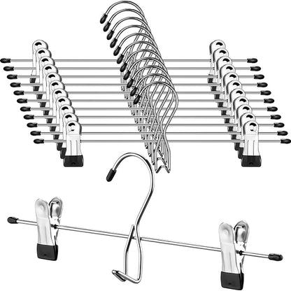 12 Pcs College Dorm Room Supplies Decor Skirt Pants Hangers with Clips Heavy Duty Clip Space Saving Stackable Add on Metal Organization and Storage for Jeans Towels Skirt Trousers Ties Socks