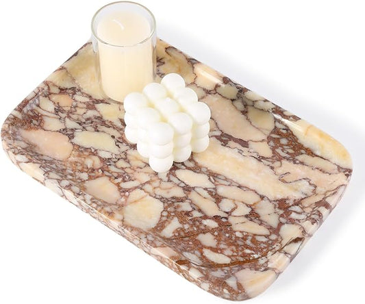 Karibiber Calacatta Marble Vanity Trays, Marble Bathroom Tray Countertop, Luxury Decorative Dresser Organizer, Purple&White Natural Stone Serving Tray for Kitchen, Perfume, Jewelry Holder Storage