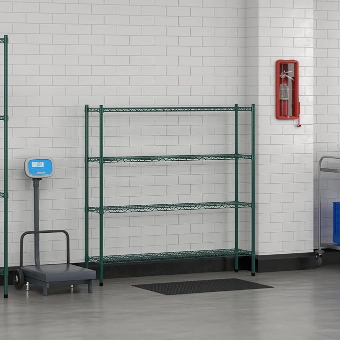 Commercial NSF Listed Green Epoxy Stationary Wire Shelving Kit 12" x 54" x 54", with 4 Shelves Perfect for Warehouse, Walk-in Refrigerator, Freezer, Grocery Store, Restaurant, Dishroom
