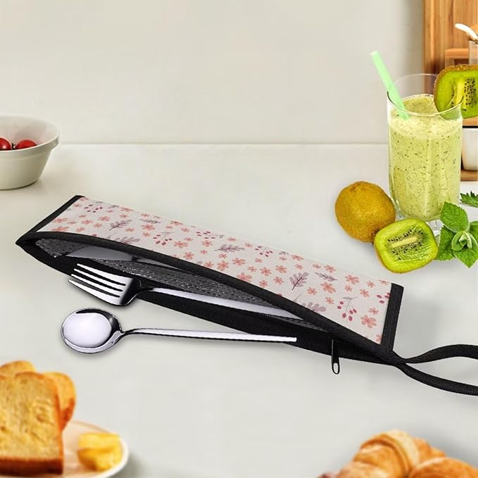 COEQINE Floral Flatware Storage Reusable Portable Travel Tableware Little Floral Cute Women Cutlery Kawaii Kitchen Knife Frok Spoon Organizer Holder for Picnic Outdooe