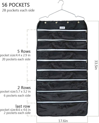 BB Brotrade Hanging Jewelry Organizer,Accessories Organizer,56 Zipper Pocket Organizer for Holding Jewelries (Black-Zipper)