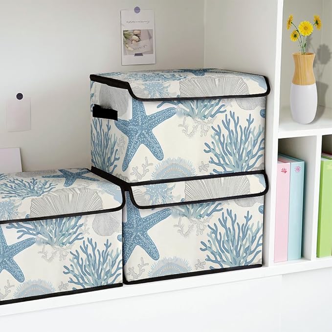 Stackable Clothes Storage Bins with Lids,Closet Organizers Fabric Cat Printing Box for Home and Office,Blanket Clothes Organizers,Under Bed Storage Containers 3 Pack.
