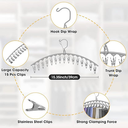 Upgrade Skirt Pants Hangers with Clips, Metal Legging Organizer for Closet with 15 Cilps Holds 60 Leggings/Shorts/Jeans/Skirts Pants Hangers Space Saving Closet Organizers and Storage, Grey 4Pack