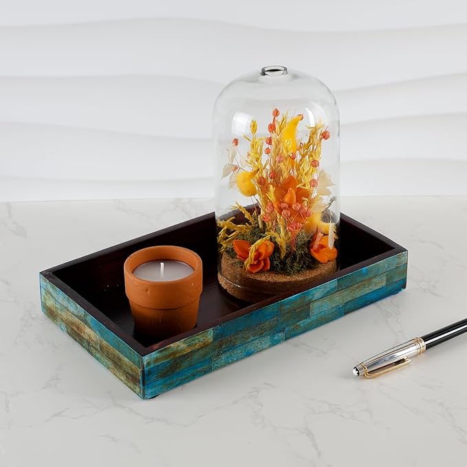 Handicrafts Home Small Bathroom Tray for Countertop, Bone Inlay Vanity Tray for Cosmetics, Guest Towel Holder, Decorative Serving Tray for Bathroom & Kitchen Counter Organizer, Vintage Decor - 10x6