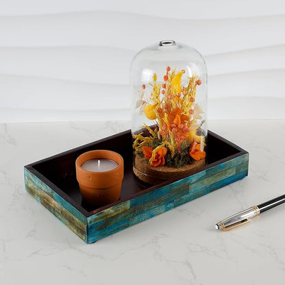 Handicrafts Home Small Bathroom Tray for Countertop, Bone Inlay Vanity Tray for Cosmetics, Guest Towel Holder, Decorative Serving Tray for Bathroom & Kitchen Counter Organizer, Vintage Decor - 10x6