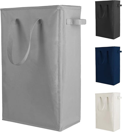 Odonata Slim Laundry Hamper Handles Collapsible Laundry Basket Thin Dirty Clothes Basket Narrow Laundry Bag Foldable Dirty Hamper 45L (Dark Grey)