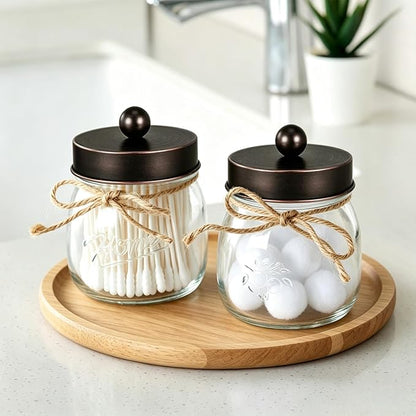 SheeChung Bathroom Decor, Bathroom Organizers and Storage, Qtip Holder, Vanity Decor, Cute Mason Jars for Cotton Swabs, Balls, Cotton Pads, Floss Picks (Oil Rubbed Bronze, 3 Pack)