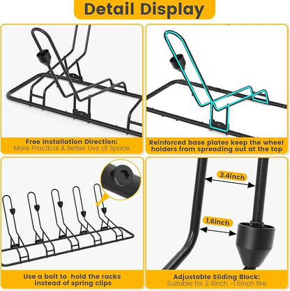 Kingarage Floor Bike Rack for 5 Bikes, Safeguard Disc Brakes & Derailleurs Design, Waterproof Bicycle Stand Indoor/Outdoor/Garage Use, Fits 12"-29" Tires, Upgraded 0.63" Steel Tubes for Stability