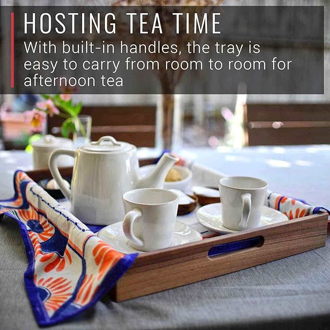 Virginia Boys Kitchens Walnut Wood Serving Tray with Handles - Serve Coffee, Tea, Cocktails, Appetizers, Breakfast in Bed or for Ottomans or Desk - 20x15 Rectangular