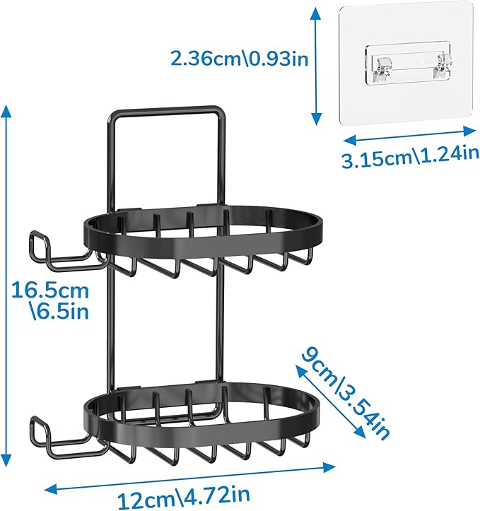 MASADI 2 Tier Soap Dish Holder, Soap Bar Holder with Hooks, Shampoo Bar Caddy for Shower Wall, Razor Holder for Shower, Bar Soap Container 304 Stainless Steel, Bathroom (Black)