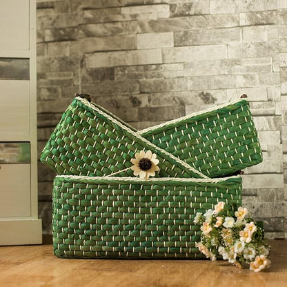 Baskets Woven Maize Storage Bins Set of 3,Kingwillow. (Green,Rectangular)