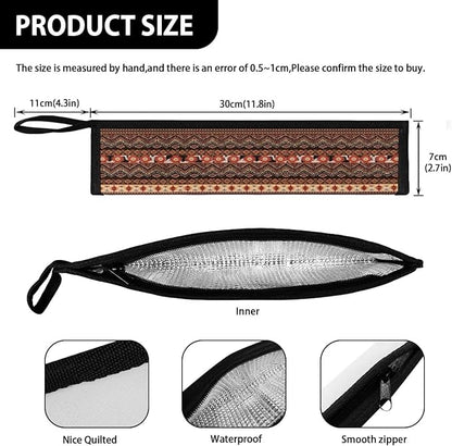 Ethnic Tribal Portable Travel Straw Tableware Storage Bag with Handle Cutlery Carrying Case Reusable Party Flatware Organizer for Chopsticks, Toothbrush