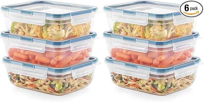 Snapware Food Storage Containers, Plastic, 8.5-Cup, Rectangular | Leakproof & Airtight | BPA-Free | Microwave & Dishwasher Safe | Pack of 6