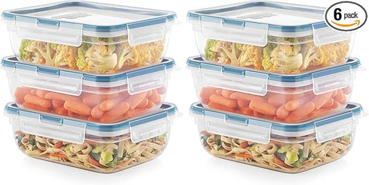 Snapware Food Storage Containers, Plastic, 8.5-Cup, Rectangular | Leakproof & Airtight | BPA-Free | Microwave & Dishwasher Safe | Pack of 6
