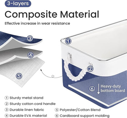 Storage Baskets for Shelves 13.8x9.8x6.7 Inch, Foldable Fabric Storage Bins with Handles, Small Storage Baskets for Organizing Closet, Office, Home Organization (6-Pack, White&Blue)