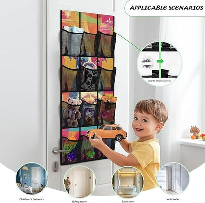 Art Dog Over The Door Shoes Organizer 12 Large Mesh Pockets Closet Door Hanging Shoe Rack Organizer Washable Storage Bag for Toys Snacks Shoes Hats Comics