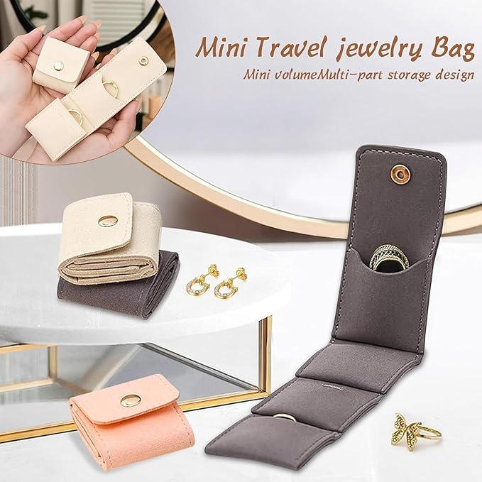 3Pcs Mini Travel Jewelry Bag Foldable Multifunctional Mini Travel Jewelry Roll Bag with Buckle Small Jewelry Box for Earrings, Rings, Necklaces