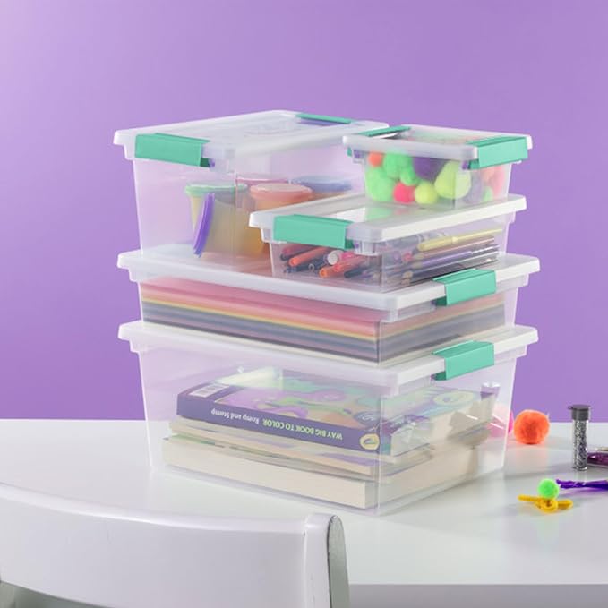 Sterilite 4-Pack Clip Box, Large Stackable Plastic Storage Bins w/ Latching Lids, 18.7 Gal - Heavy-Duty Organizing Containers for Home, Closet, Bathroom, and Office