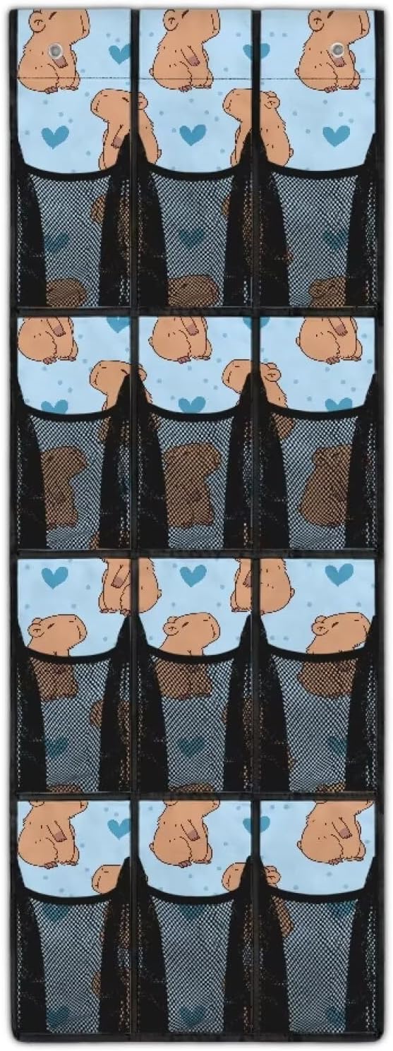 Capibala Shoe Organizer for Door Hanging Space Saving Mesh Pockets Kids Room Organizer with 12 Pockets,Easy to Install Over The Door Storage -4 Metal Hook