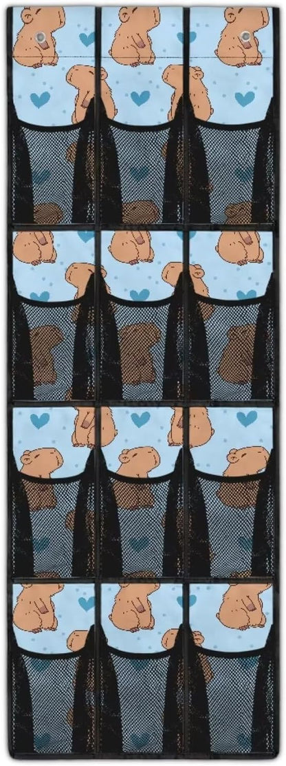 Capibala Shoe Organizer for Door Hanging Space Saving Mesh Pockets Kids Room Organizer with 12 Pockets,Easy to Install Over The Door Storage -4 Metal Hook