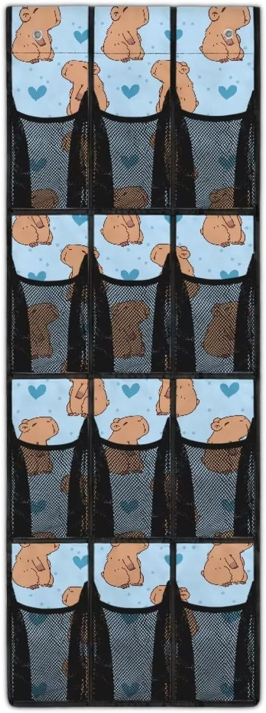 Capibala Shoe Organizer for Door Hanging Space Saving Mesh Pockets Kids Room Organizer with 12 Pockets,Easy to Install Over The Door Storage -4 Metal Hook