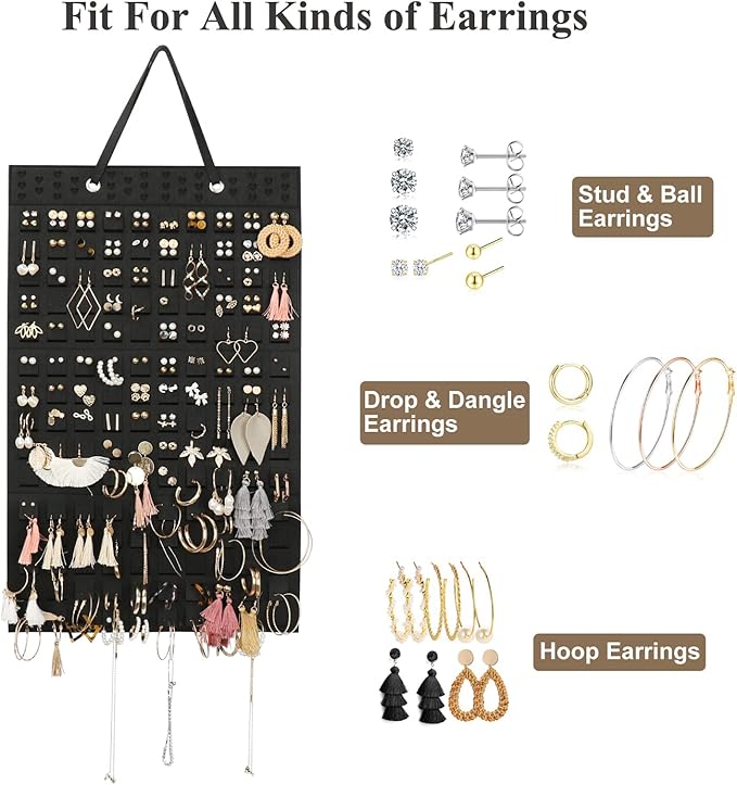 Resovo Hanging Earrings Organizer & Holder - 20 Hooks, Holds Up To 300 Pairs, Compact Design, Soft Material, Earring Hanger & Display for Women & Girls - 1 Pack