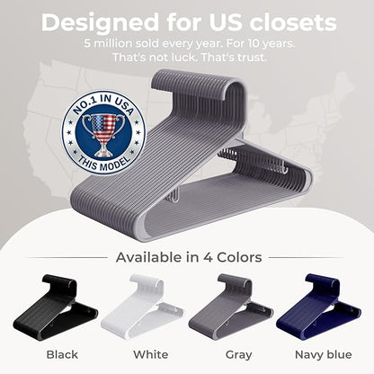 HOUSE DAY Plastic Hangers 20 Pack, Space Saving Clothes Hangers with Built-in Hooks, Durable & Strong Closet Organizers and Storage, Dorm Room Essential, Perfect for Shirts, Coat, Pants, Dress - Grey