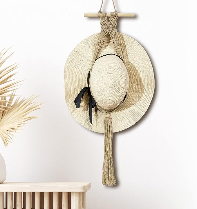Yulejo Macrame Hat Hangers Racks Boho Cowboy Hats Holders Western Display Organizer Storage decor Back of Door for Wall