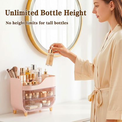 Makeup Organizer for Vanity with Large Smooth Drawers Extra Large Skincare Organizer for Bathroom Countertop and Dresser, Crystal Clear Cosmetic Storage Display Case for Beauty Products