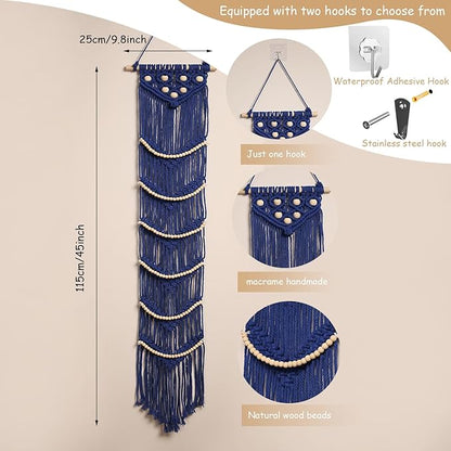 Ball Cap Hanger-1 Pack-Boho Macrame Cap Holder Wall Hat Organizer for Baseball Cap Holder Over Door, Hat Rack for Wall, Cap Rack for Decoration and Display(Blue)