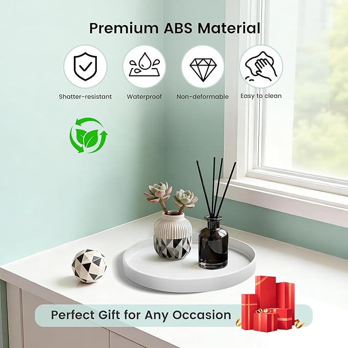 2 Pack 8" Bathroom and Vanity Tray, ABS Bathroom Counter Organizer, Coffee Table Decor for Perfume, Candles, Keys &More. Kitchen Countertop Organizer, Decorative Tray Soap Holder, White