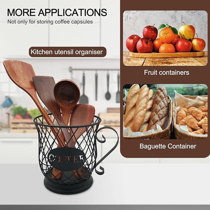 Coffee Pod Storage Basket - 35 K Cup Organizer, Black