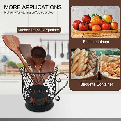 Coffee Pod Storage Basket - 35 K Cup Organizer, Black