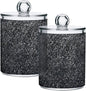 ALAZA 2 Pack Qtip Holder Dispenser Sequin-Black Glitter Bathroom Organizer Canisters for Cotton Balls/Swabs/Pads/Floss,Plastic Apothecary Jars for Vanity
