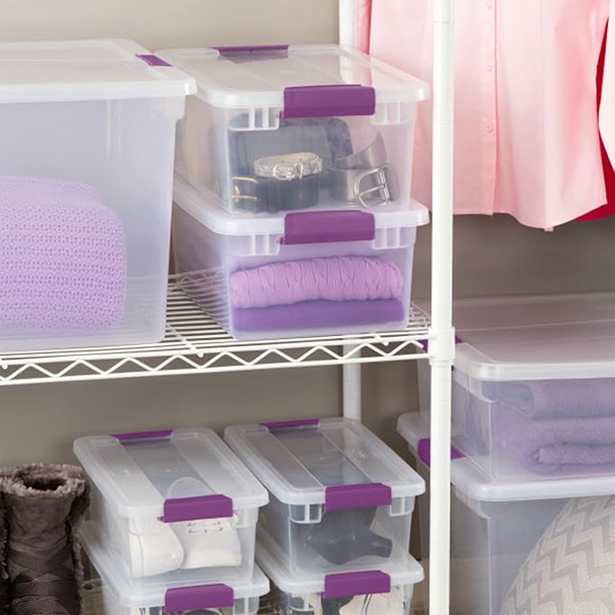 Sterilite 12-Pack ClearView Latch Box, Stackable Organizer Bins with Lids, 15 Quart - Clear Plastic Organization Containers for Closet, Bedroom, Shelving Units and Home or Office Storage