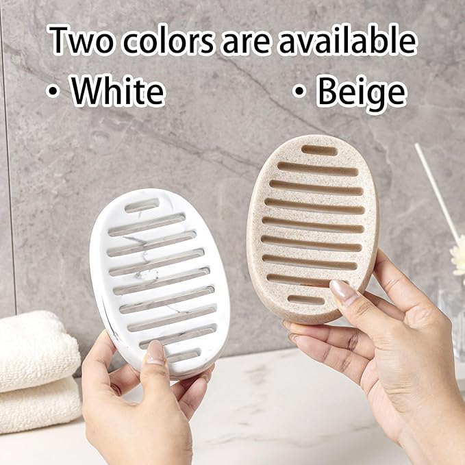 Soap Dish, Self Draining Bar Soap Holders, Oval Soap Saver Spone Holder Tray for Shower Bathroom Sink Countertop Kitchen Bathtub (White)