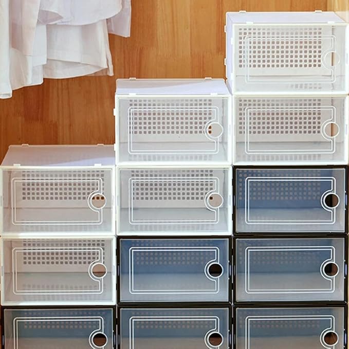 Ciieeo Thickened Plastic Shoe Storage Boxes with Drawer White Simple Shoe Racks for Dormitory Closet Organization 2pcs