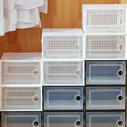Ciieeo Thickened Plastic Shoe Storage Boxes with Drawer White Simple Shoe Racks for Dormitory Closet Organization 2pcs