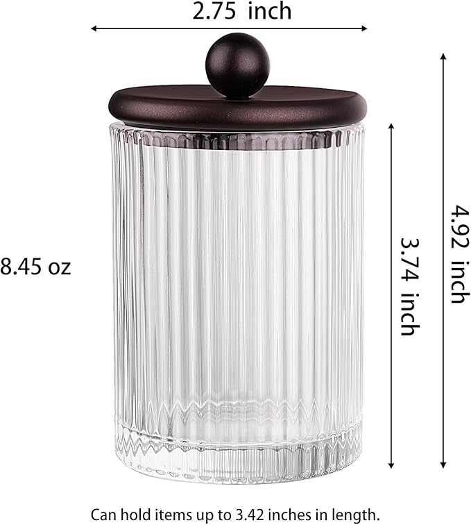 3Pack Glass Qtip Holder Dispenser Set - Bathroom Canister Storage Organizer for Cotton Balls, Swabs, Floss Picks, and Makeup Sponges with Matte Black Metal Lid - Clear Vanity Apothecary Jars