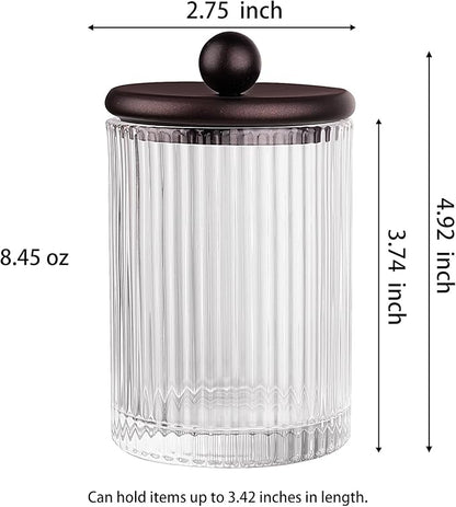 3Pack Glass Qtip Holder Dispenser Set - Bathroom Canister Storage Organizer for Cotton Balls, Swabs, Floss Picks, and Makeup Sponges with Matte Black Metal Lid - Clear Vanity Apothecary Jars