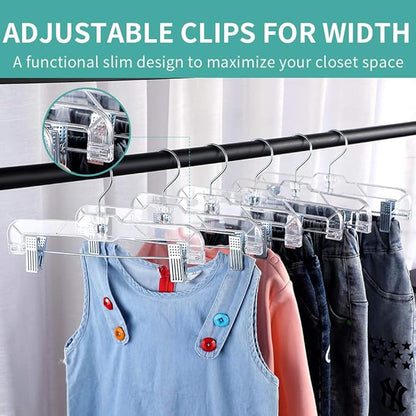 Clear Plastic Skirt & Pants Hangers 20 Pack, Clips Hanger for Pants, with Strong Metal Clips, Skirts, Trunks, Acrylic Hangers, Heavy Duty Vics 5131 Apparael Store Hangers